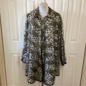 Vintage "Eyelash" Camo Animal Print Button Front Shirt Blouse Top sz 3X Flowy